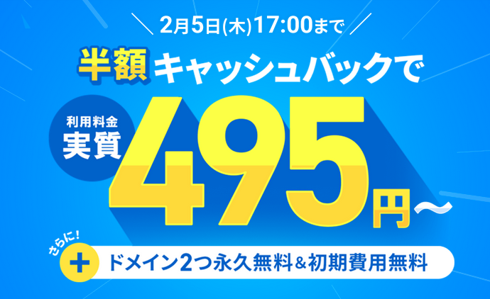 エックスサーバー半額キャッシュバックキャンペーン